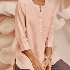 Pure Jill J. Jill Pink Double Gauze Cotton Button Top 3/4 Sleeve Plus Size 2X